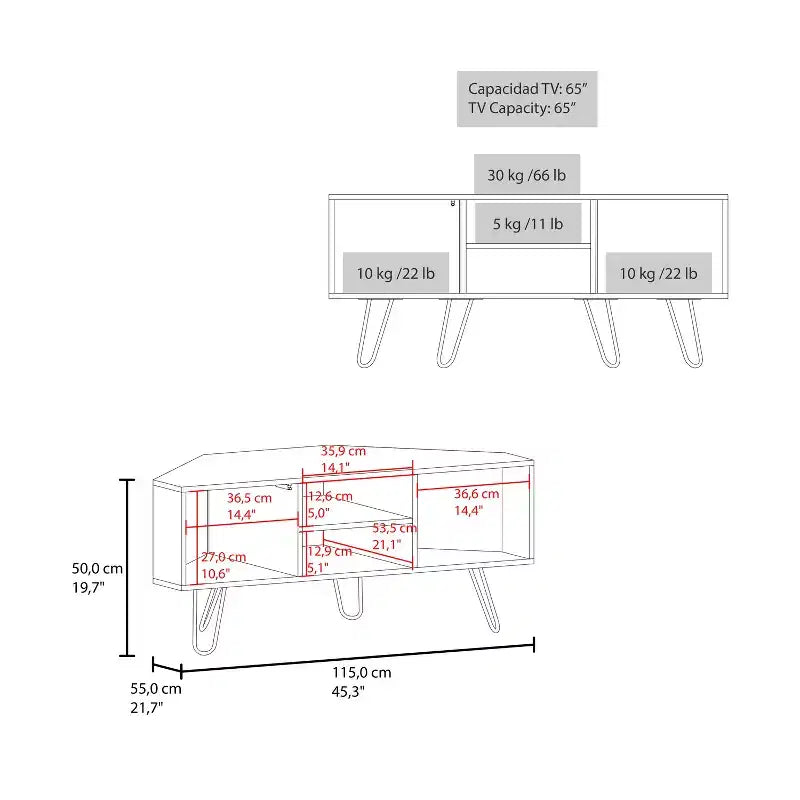 Meuble TV moderne de 65 pouces avec portes et espace de rangement ouvert