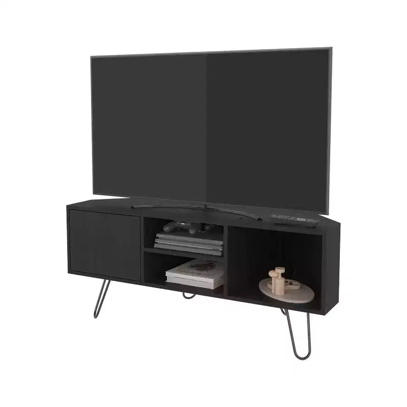 Meuble TV moderne de 65 pouces avec portes et espace de rangement ouvert