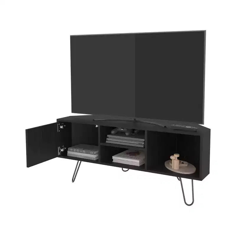 Meuble TV moderne de 65 pouces avec portes et espace de rangement ouvert