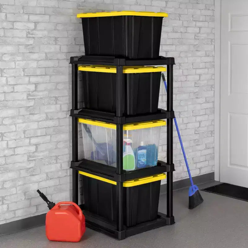 Support de rangement à 4 niveaux, Organisateur de rangement vertical pour garage ou sous-sol, Noir