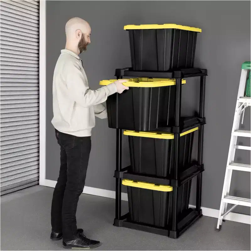 Support de rangement à 4 niveaux, Organisateur de rangement vertical pour garage ou sous-sol, Noir