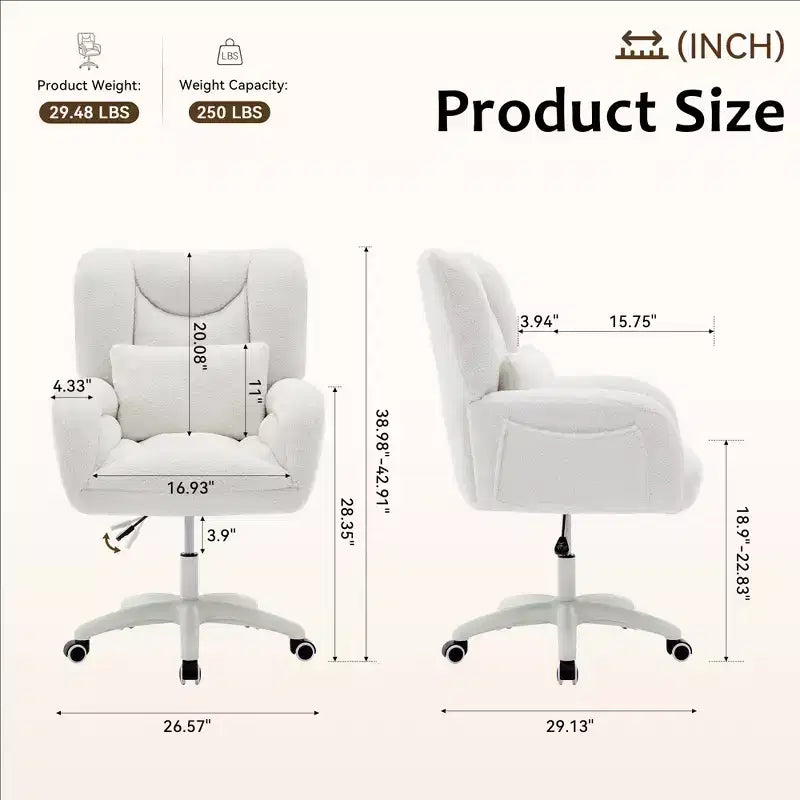 Chaise de bureau réglable en tissu avec support lombaire et roulettes