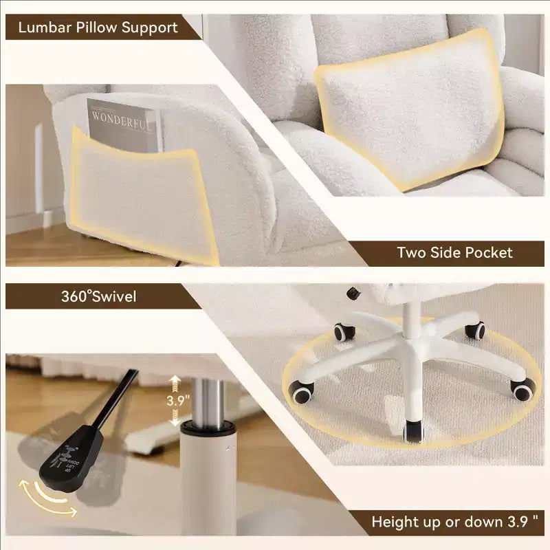 Chaise de bureau réglable en tissu avec support lombaire et roulettes
