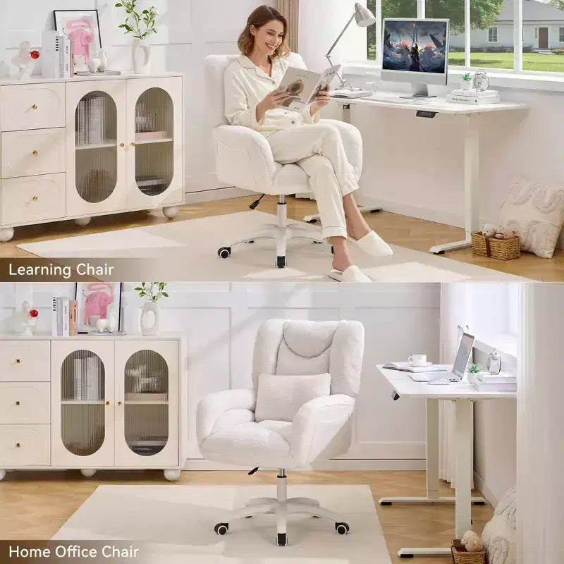 Chaise de bureau réglable en tissu avec support lombaire et roulettes