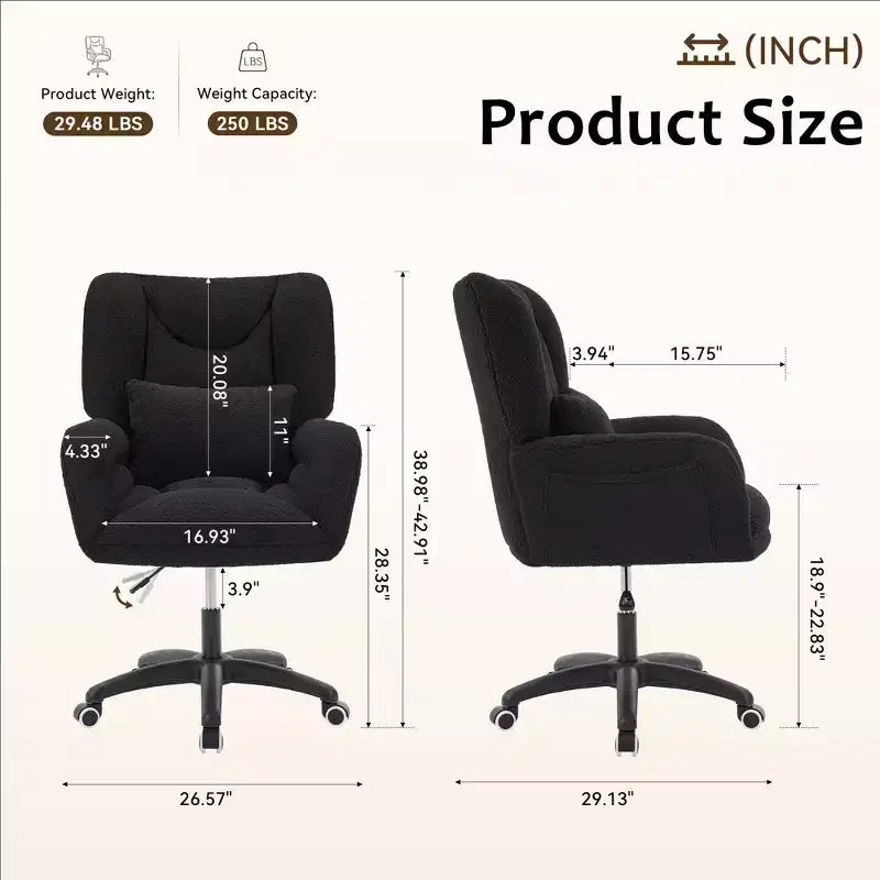 Chaise de bureau réglable en tissu avec support lombaire et roulettes