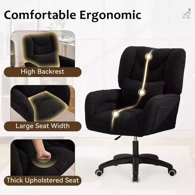 Chaise de bureau réglable en tissu avec support lombaire et roulettes