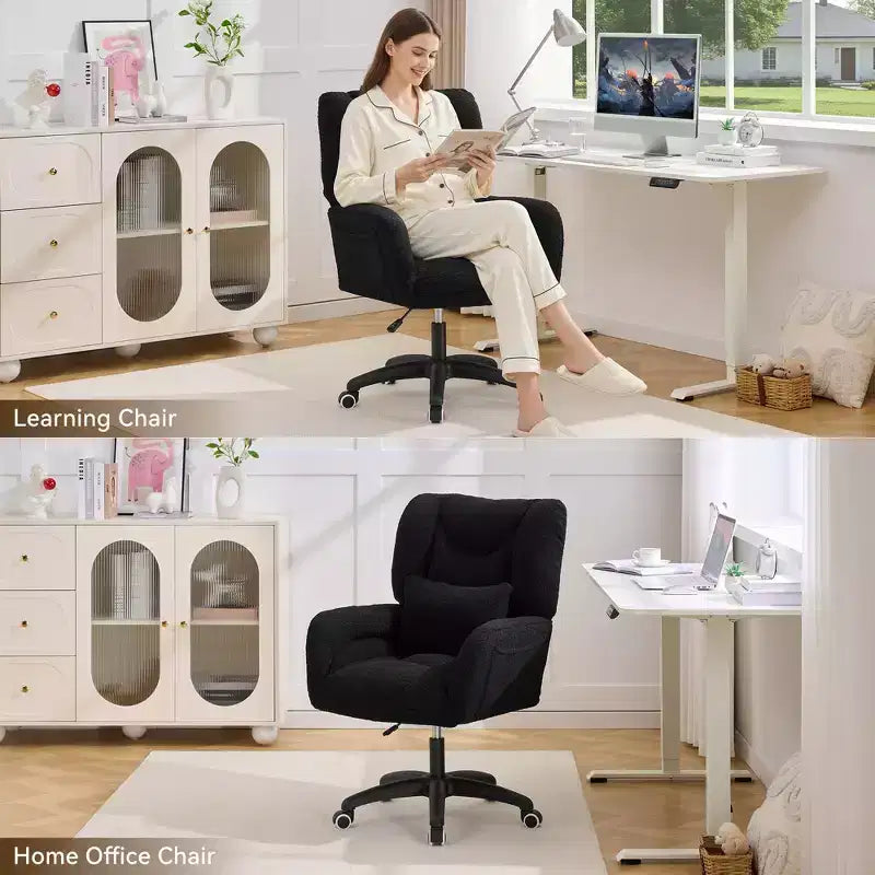 Chaise de bureau réglable en tissu avec support lombaire et roulettes