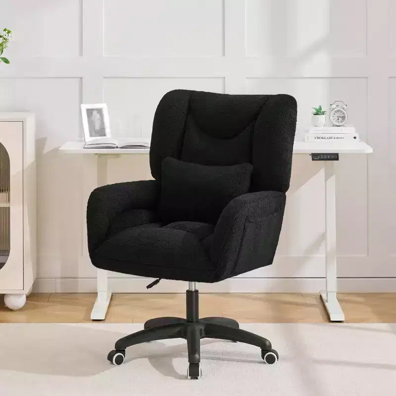 GDFStudio Melli Teddy Fabric Adjustable Office Chair with Lumbar Pillow and Wheels