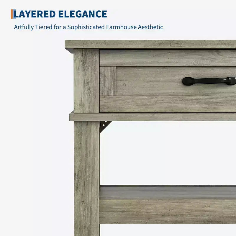 Console de ferme en bois à 3 niveaux avec 2 tiroirs de rangement