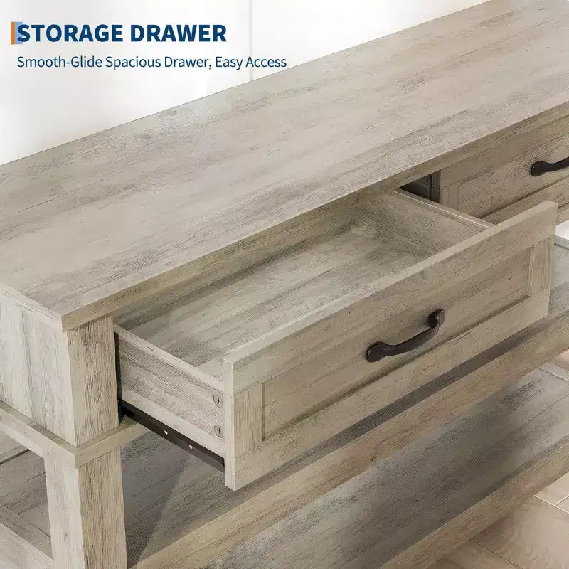 Console de ferme en bois à 3 niveaux avec 2 tiroirs de rangement