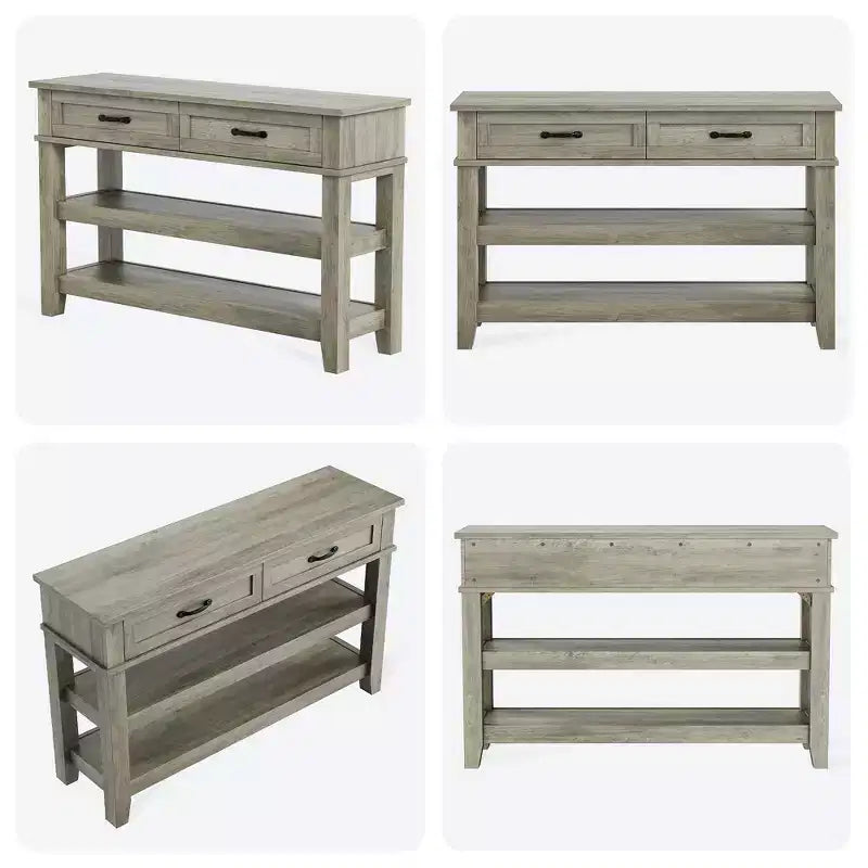 Console de ferme en bois à 3 niveaux avec 2 tiroirs de rangement