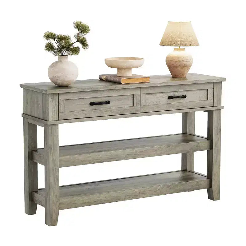 Console de ferme en bois à 3 niveaux avec 2 tiroirs de rangement