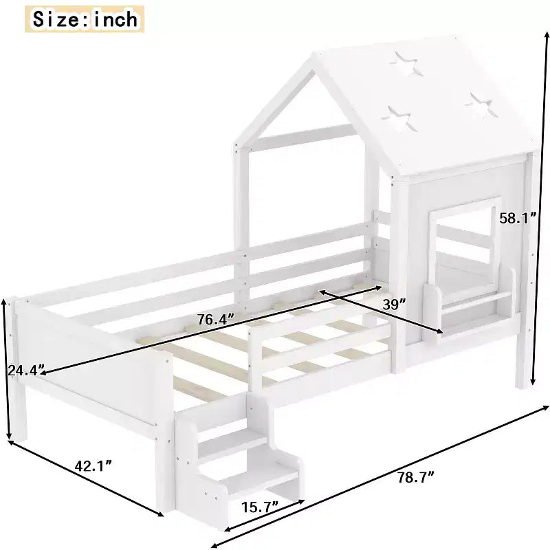 Lit cabane double/grand avec escaliers et fenêtre massif