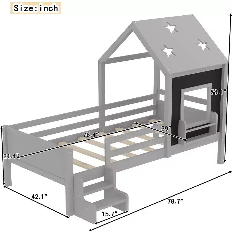 Lit cabane double/grand avec escaliers et fenêtre massif