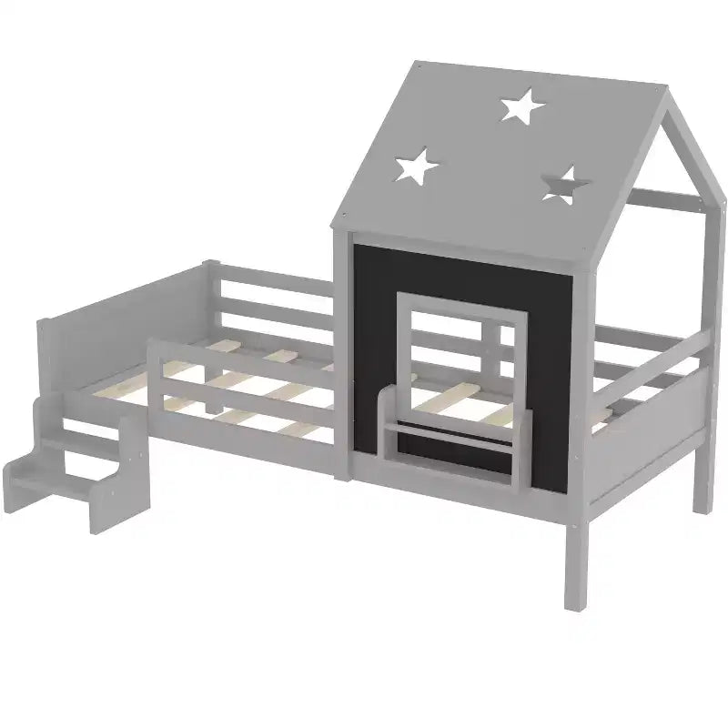 Lit cabane double/grand avec escaliers et fenêtre massif