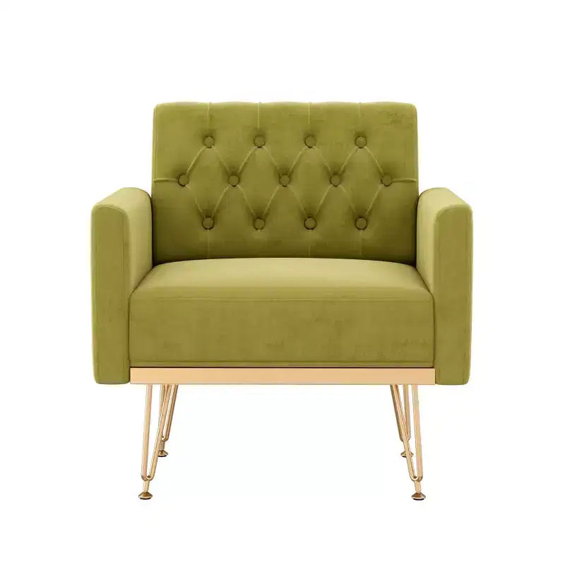 GDFStudio Sam Modern Velvet Upholstered Button Armchair Sofa Chair with Gold Metal Leg
