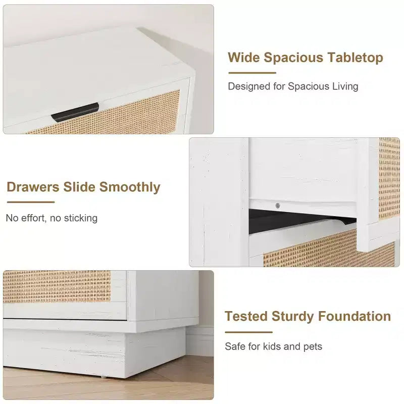 Commode 5 tiroirs en rotin Tressage en rotin naturel Meuble de rangement en bois