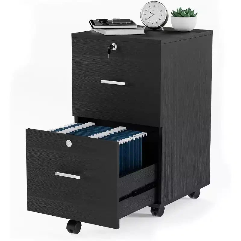 VINGLI 2-Drawer File Cabinet with Lock Small Rolling Wood Filing Cabinet for Hanging Letter Size Filings with Tabs Mobile Under Desk File Organizer