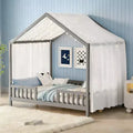 Luxystar Full Size Low House Shape Montessori Bed Frame With Curtains
