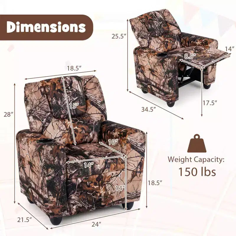 Fauteuil inclinable pour enfants avec porte-gobelet, dossier et repose-pieds réglables pour garçons