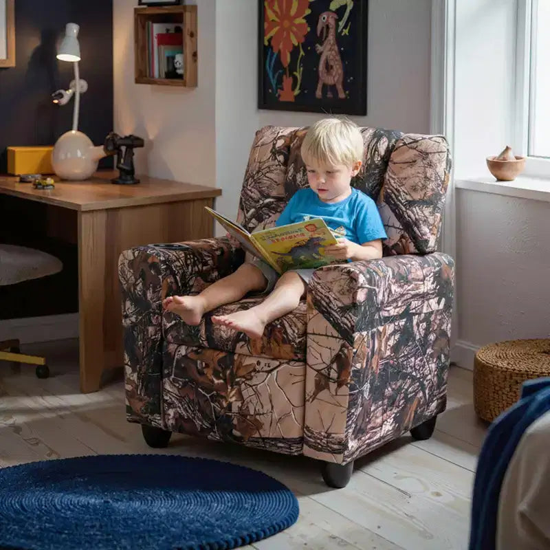 Fauteuil inclinable pour enfants avec porte-gobelet, dossier et repose-pieds réglables pour garçons
