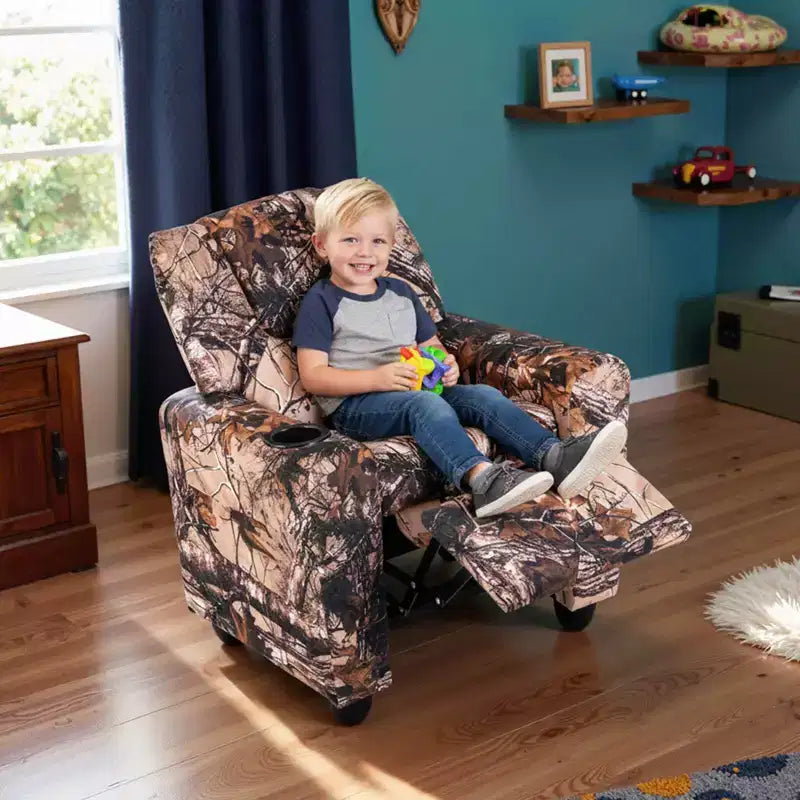 Fauteuil inclinable pour enfants avec porte-gobelet, dossier et repose-pieds réglables pour garçons