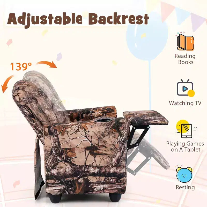 Fauteuil inclinable pour enfants avec porte-gobelet, dossier et repose-pieds réglables pour garçons