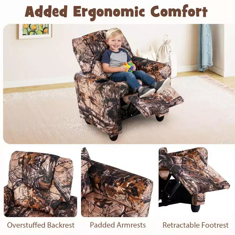 Fauteuil inclinable pour enfants avec porte-gobelet, dossier et repose-pieds réglables pour garçons