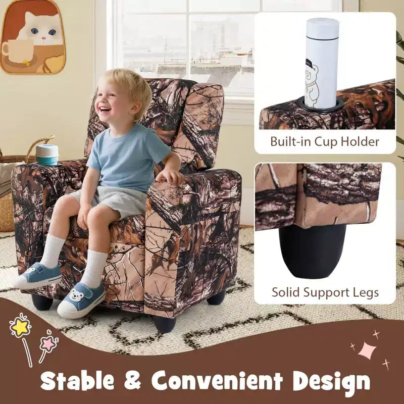 Fauteuil inclinable pour enfants avec porte-gobelet, dossier et repose-pieds réglables pour garçons