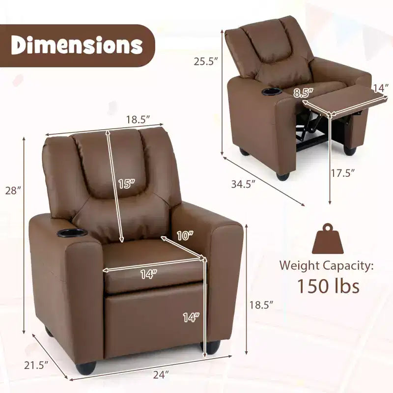 Fauteuil inclinable pour enfants avec porte-gobelet, dossier et repose-pieds réglables pour garçons