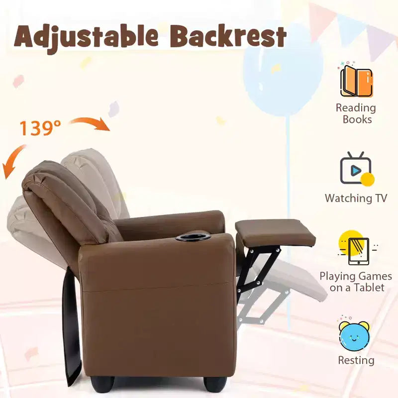 Fauteuil inclinable pour enfants avec porte-gobelet, dossier et repose-pieds réglables pour garçons
