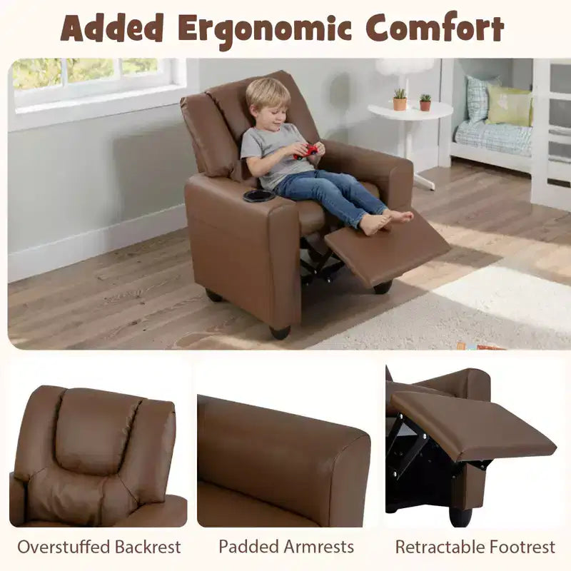 Fauteuil inclinable pour enfants avec porte-gobelet, dossier et repose-pieds réglables pour garçons