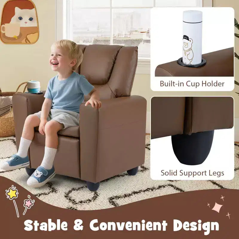 Fauteuil inclinable pour enfants avec porte-gobelet, dossier et repose-pieds réglables pour garçons
