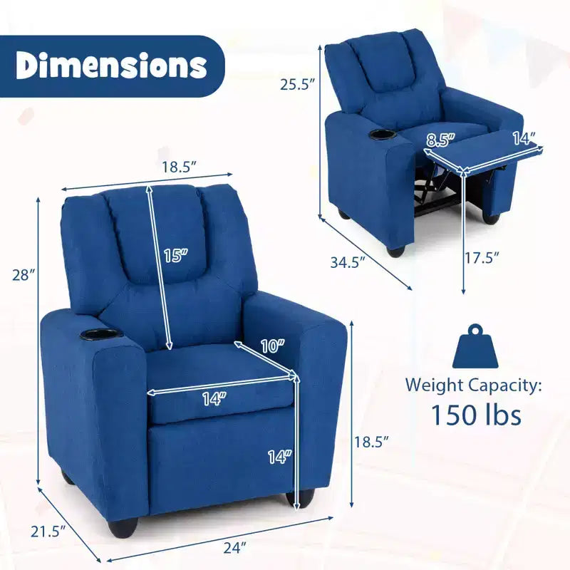 Fauteuil inclinable pour enfants avec porte-gobelet, dossier et repose-pieds réglables pour garçons