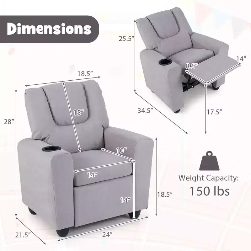 Fauteuil inclinable pour enfants avec porte-gobelet, dossier et repose-pieds réglables pour garçons