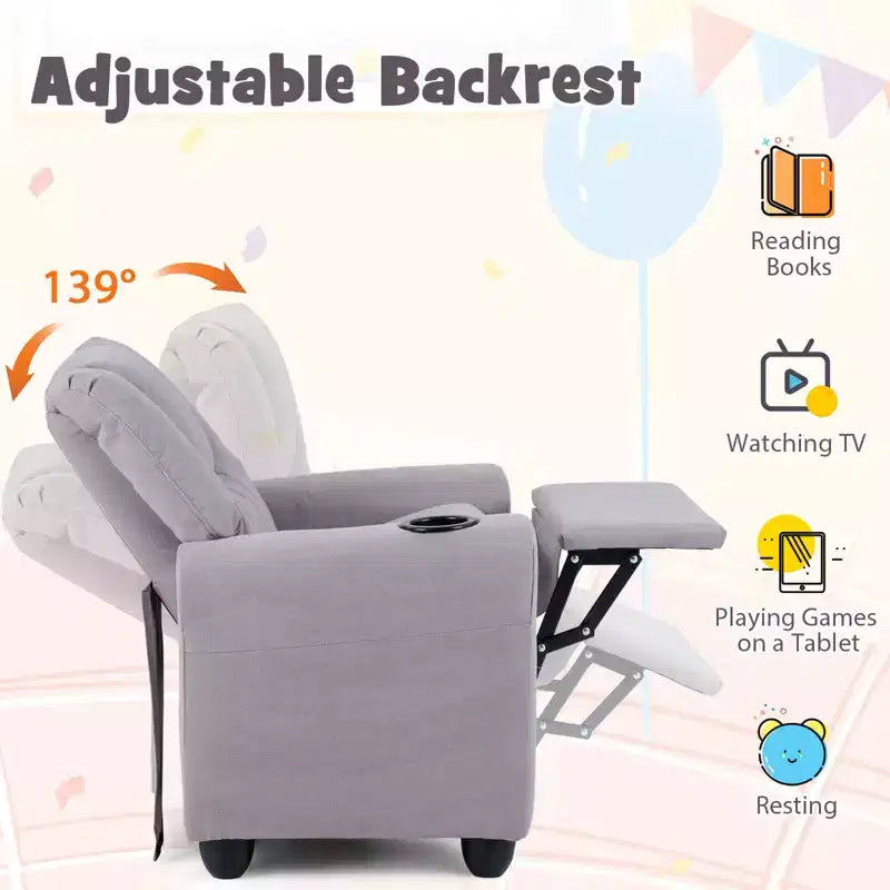 Fauteuil inclinable pour enfants avec porte-gobelet, dossier et repose-pieds réglables pour garçons