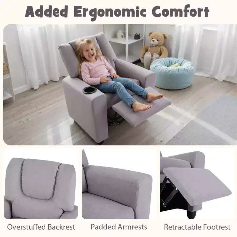 Fauteuil inclinable pour enfants avec porte-gobelet, dossier et repose-pieds réglables pour garçons