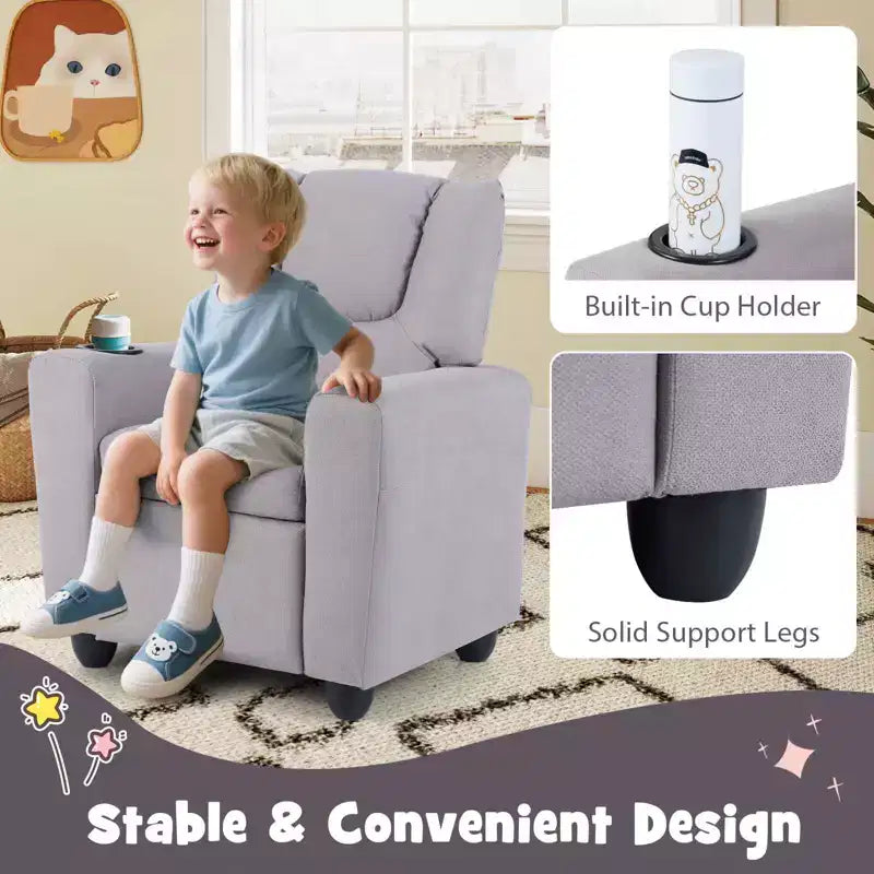 Fauteuil inclinable pour enfants avec porte-gobelet, dossier et repose-pieds réglables pour garçons