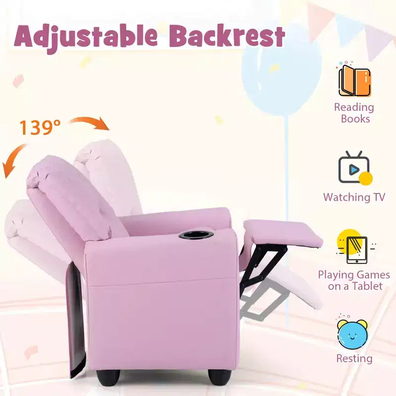 Fauteuil inclinable pour enfants avec porte-gobelet, dossier et repose-pieds réglables pour garçons