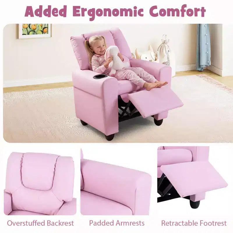 Fauteuil inclinable pour enfants avec porte-gobelet, dossier et repose-pieds réglables pour garçons