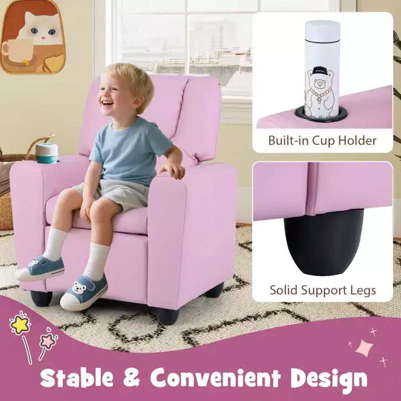 Fauteuil inclinable pour enfants avec porte-gobelet, dossier et repose-pieds réglables pour garçons