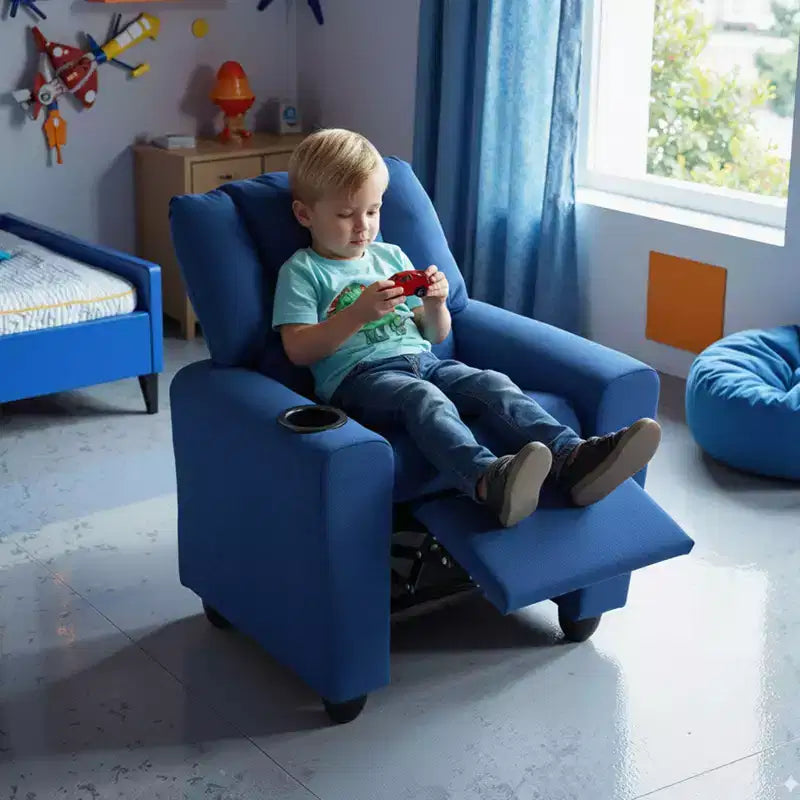 Fauteuil inclinable pour enfants avec porte-gobelet, dossier et repose-pieds réglables pour garçons