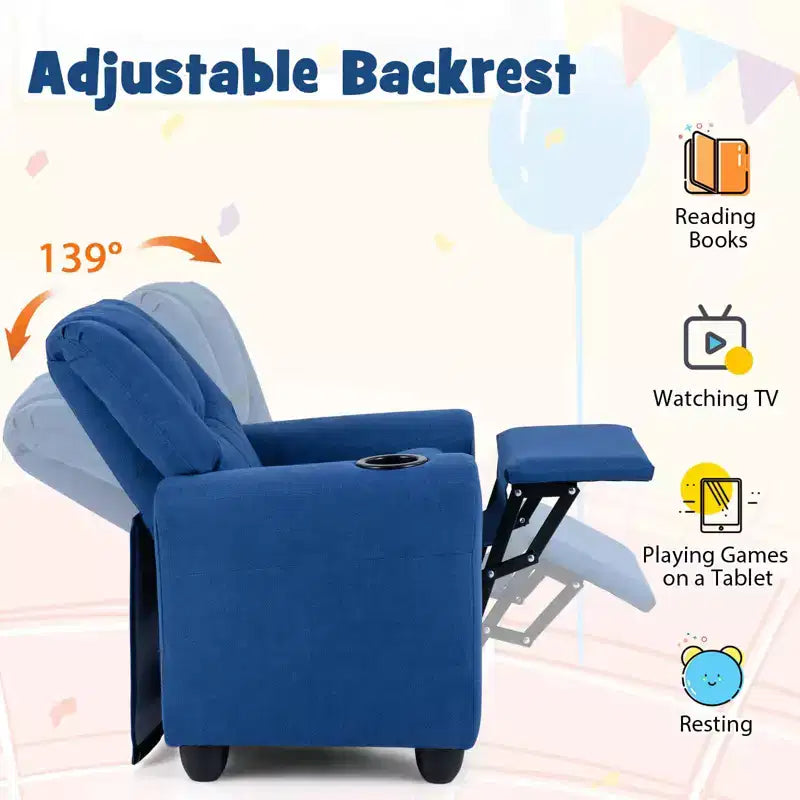 Fauteuil inclinable pour enfants avec porte-gobelet, dossier et repose-pieds réglables pour garçons
