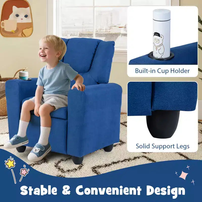 Fauteuil inclinable pour enfants avec porte-gobelet, dossier et repose-pieds réglables pour garçons