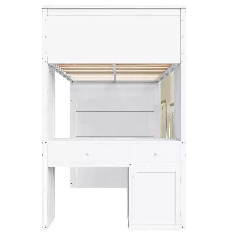 Lit mezzanine double avec bureau de rangement et escalier