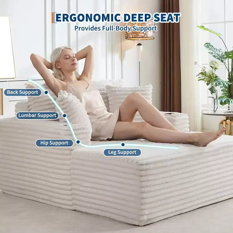 Chaise longue moderne en velours côtelé avec ports USB et porte-gobelets, 152 cm (60 po)