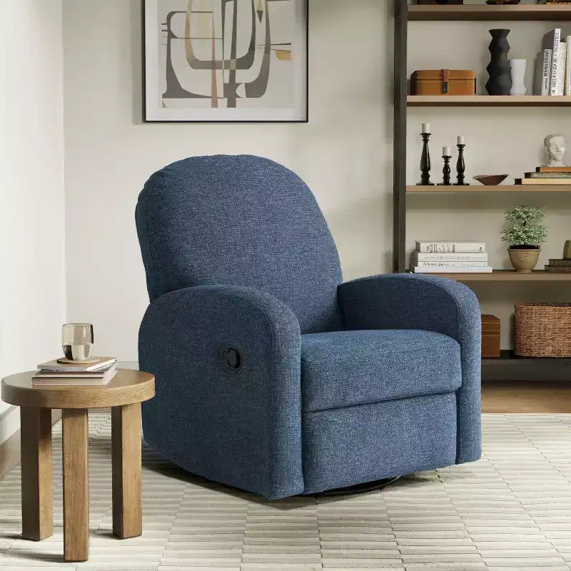 Fauteuil inclinable pivotant et basculant en tissu tressé bleu