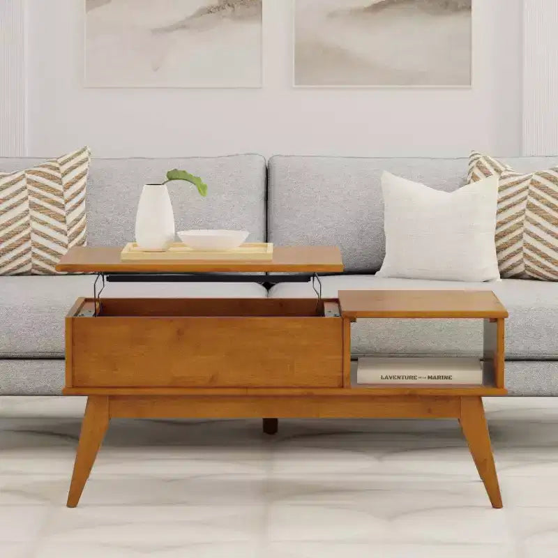 Table basse relevable Teck Marron : Rangement Moderne Milieu de Siècle