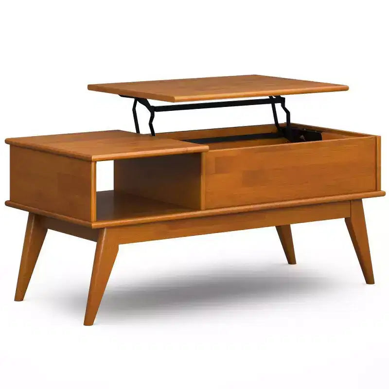 Table basse relevable Teck Marron : Rangement Moderne Milieu de Siècle