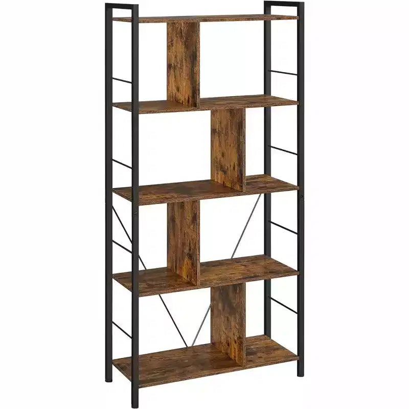 VASAGLE Bookshelf 5-Tier Bookcase Display Shelf with Open Compartments 11.8 D x 29.1 W x 59.1 H Rustic Brown and Black